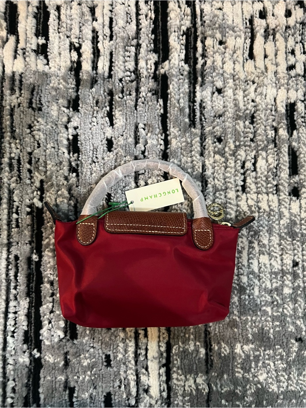 Longchamp Mini Top-Handle Bag in Burgundy with Brown Trim - Picture 5 of 5